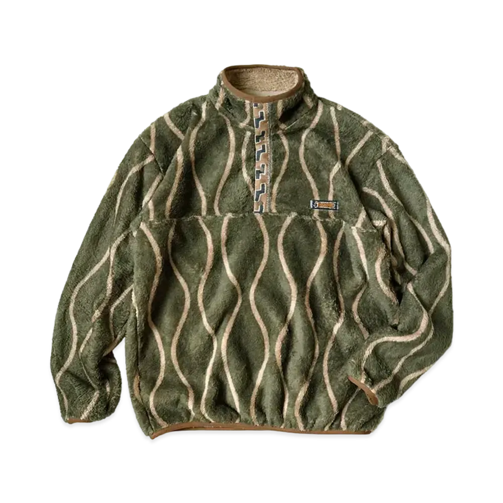KAPITAL DRUNK STRIPES FLEECE SNAP T "Khaki"