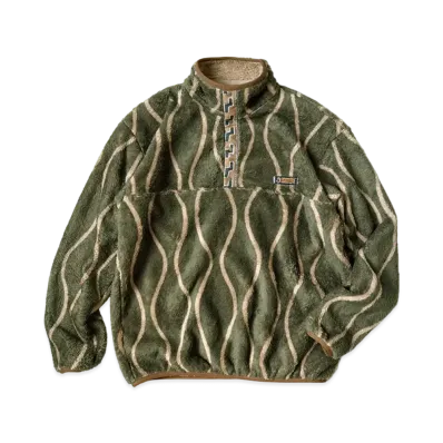 KAPITAL DRUNK STRIPES FLEECE SNAP T "Khaki"