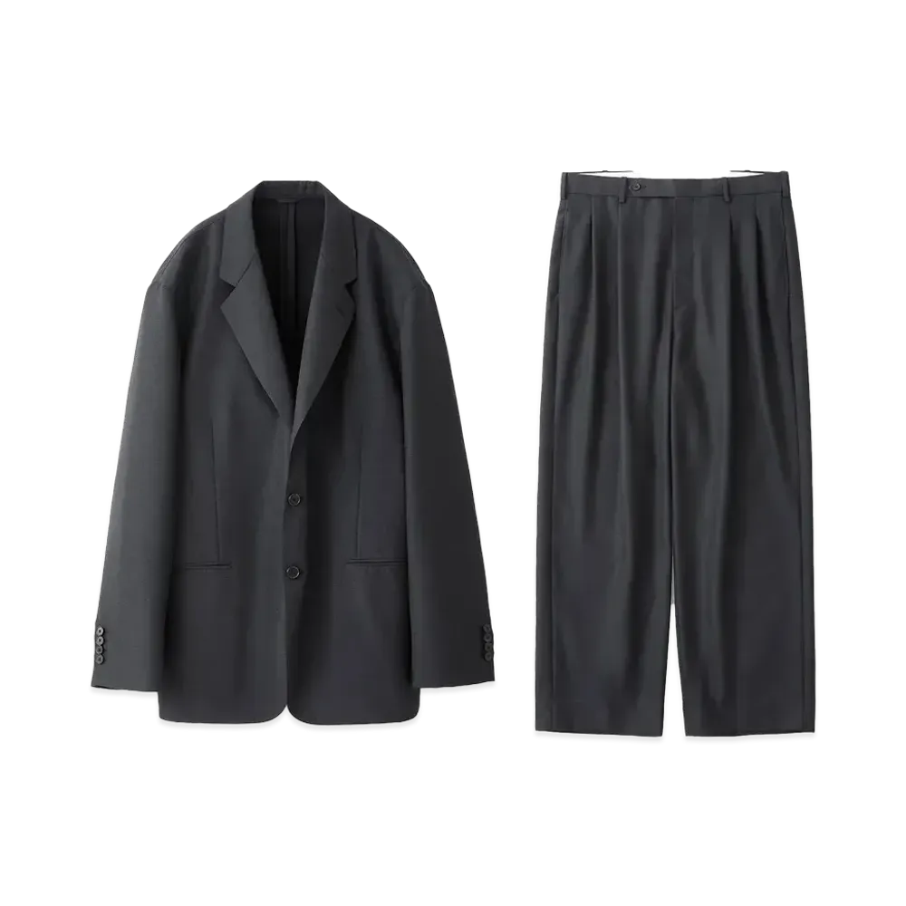 everyone x A.PRESSE Wool Gabardine Jacket & Wide Trousers "Charcoal"