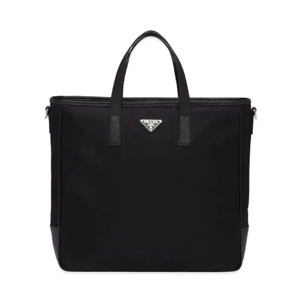 PRADA Re-Nylon and Saffiano Leather Tote Bag "Black"