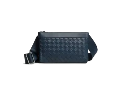 Bottega Veneta Intrecciato Shoulder Bag "Dark Blue"