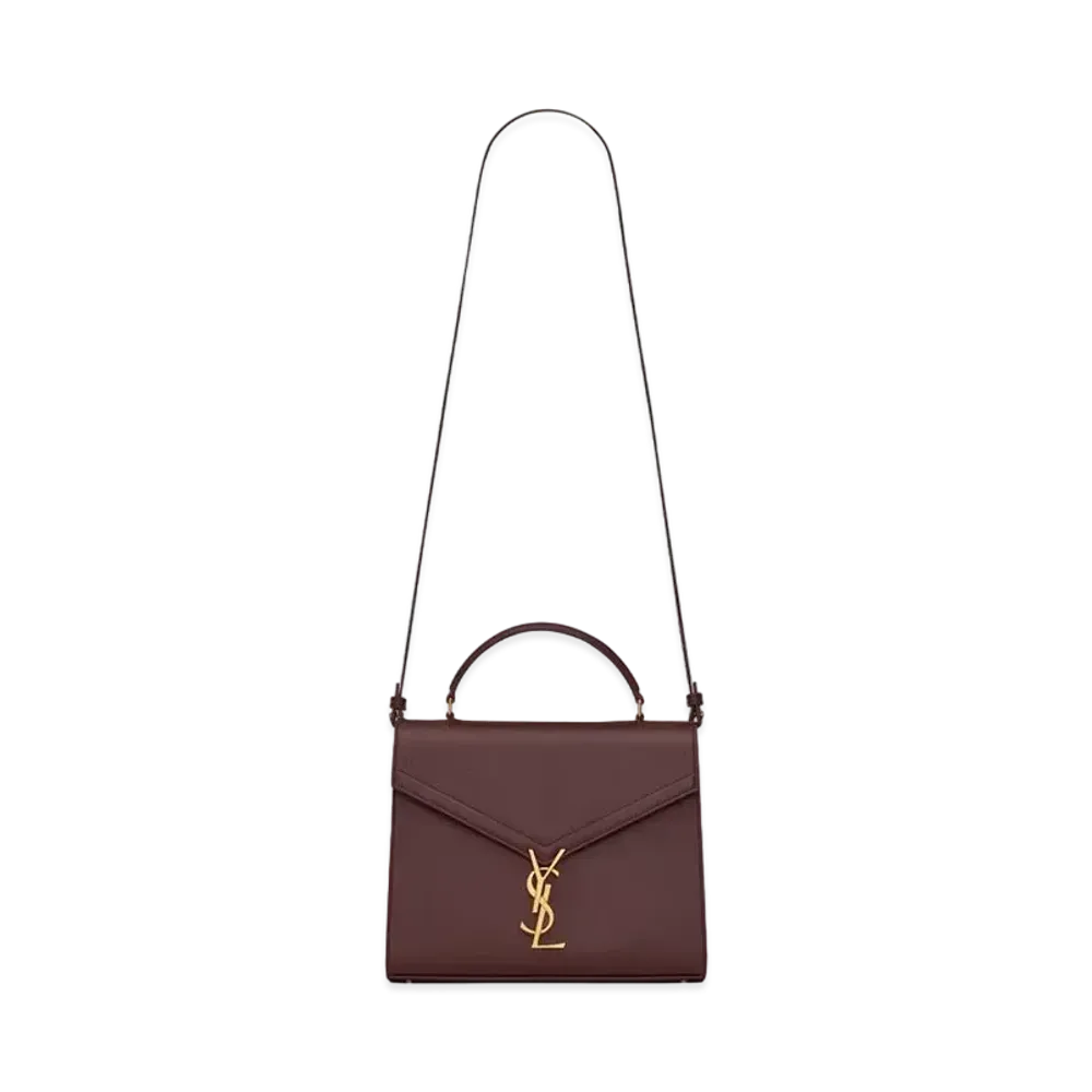 Saint Laurent Cassandra Medium Top Handle Bag In Grain De Poudre Embossed Leather "Rouge Legion"