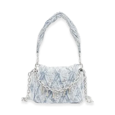 Diesel Charm-D Shoulder S Denim Quilted Jeweled Shoulder Bag S "Light Blue"