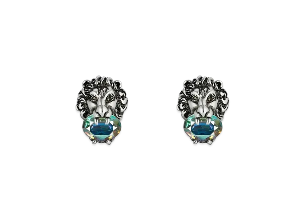 GUCCI Crystal Lion Head Earrings "Crystal"