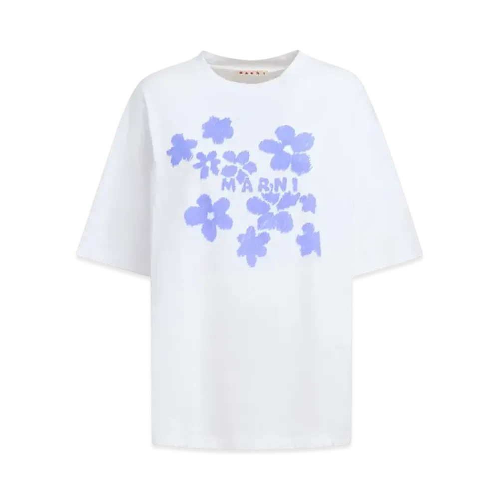 Marni Women's Cotton T-Shirt with Daisy Garden Print "Ivory"