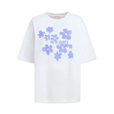 Marni Women's Cotton T-Shirt with Daisy Garden Print "Ivory"