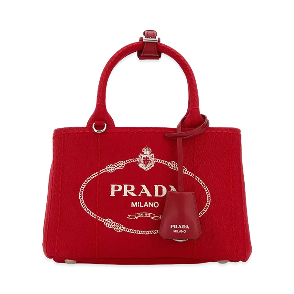 PRADA Women's Canvas Mini Jardiniere Handbag "Red"