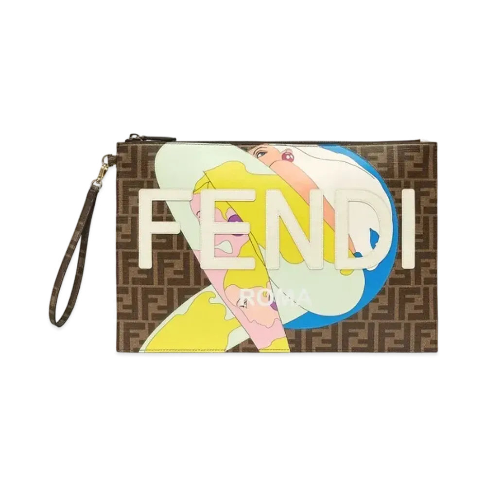 FENDI Flat Slim Clutch Large Fabric "Brown"