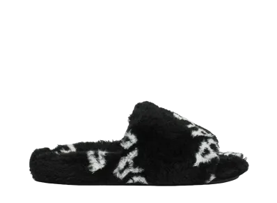 BALENCIAGA Women's Furry Slide Sandal Allover Logo in Fake Fur "Black/White"