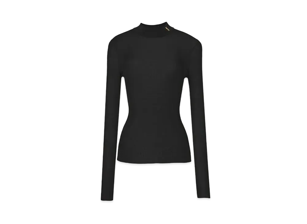 Saint Laurent Women's Ribbed Sweater Cassandre in Silk "Black"