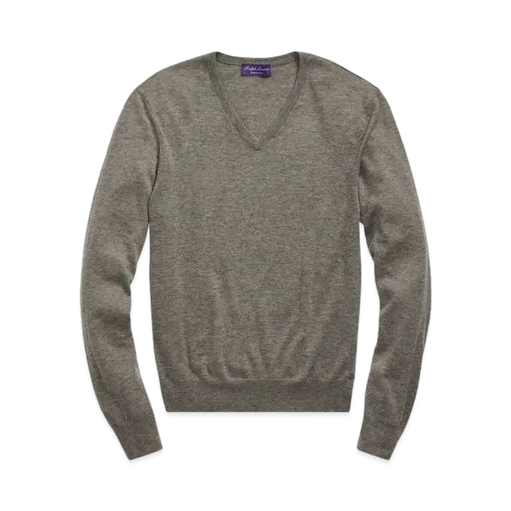 Ralph Lauren Purple Label Cashmere V-Neck Sweater "Gray"