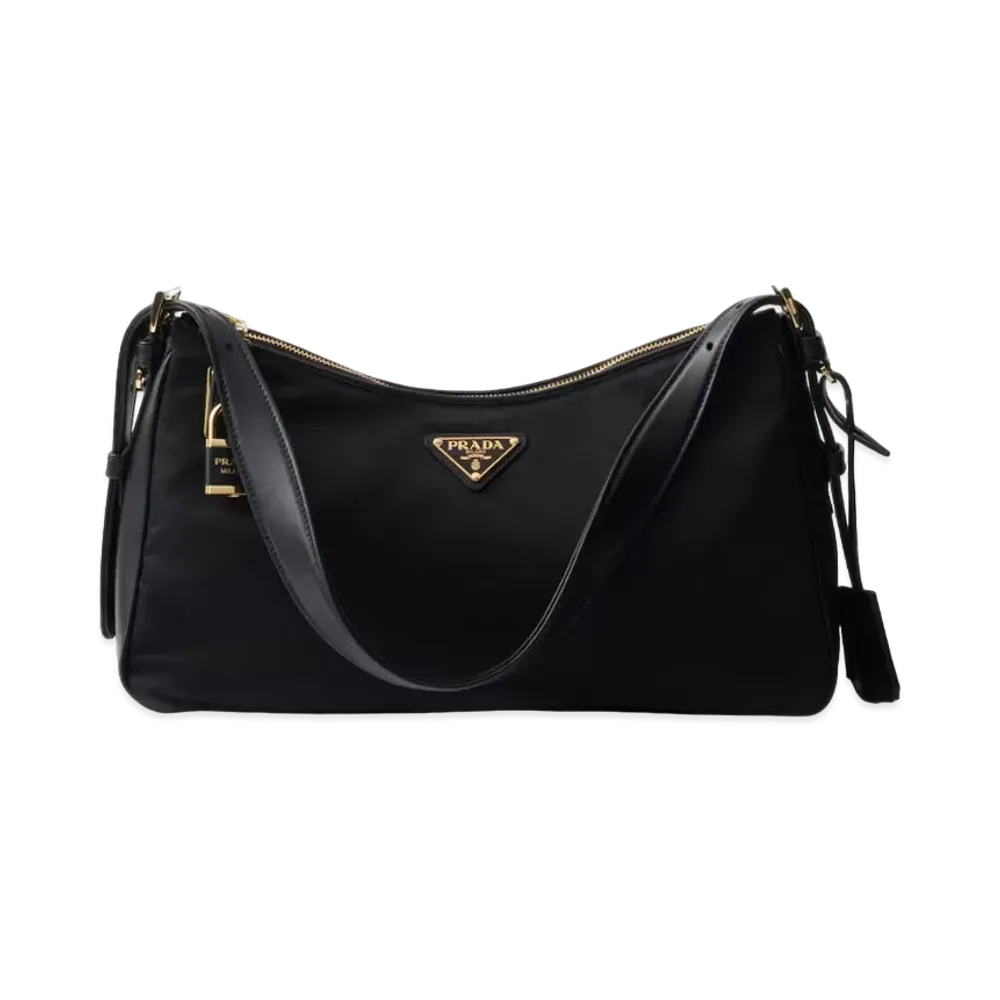 PRADA Aimee Large Re-Nylon and Leather Shoulder Bag "Black"