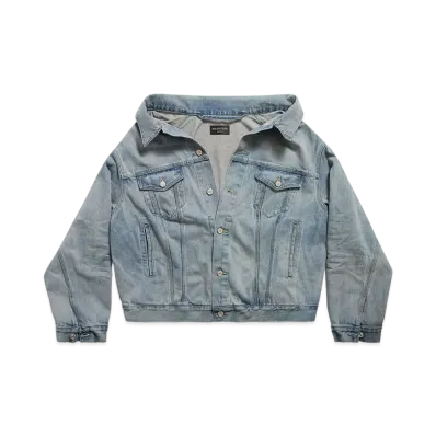 BALENCIAGA Women's Off Shoulder Jacket Organic Selvedge Denim "Light Blue"