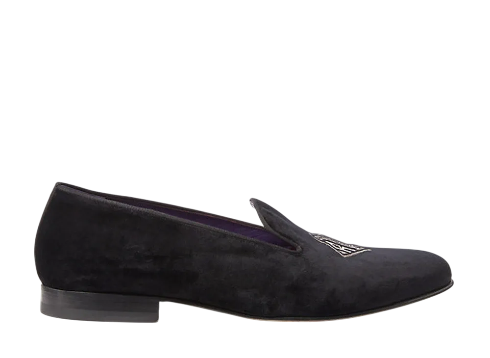 Ralph Lauren Purple Label Alonzo Monogram Bullion Velvet Slipper "Black"