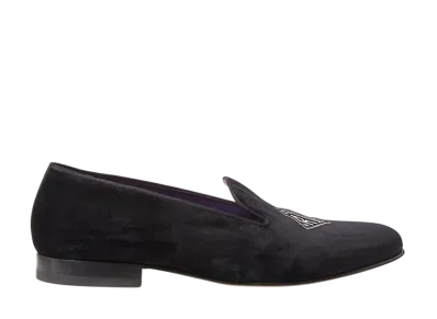 Ralph Lauren Purple Label Alonzo Monogram Bullion Velvet Slipper "Black"