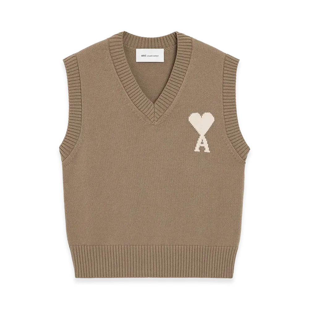 AMI PARIS Wool/Cotton Sleeveless Ami De Coeur Sweater "Beige"