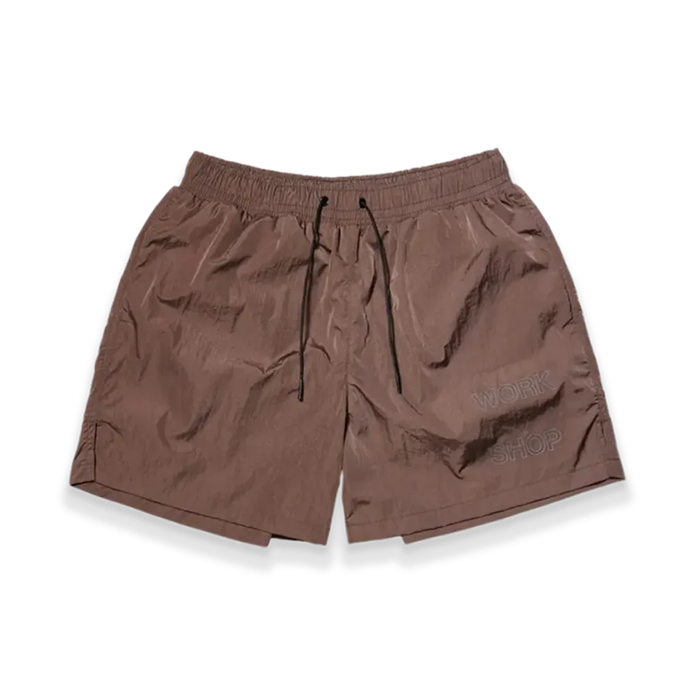 OUR LEGACY Work Shop Nylon Taffeta Running Shorts "Oak Brown"