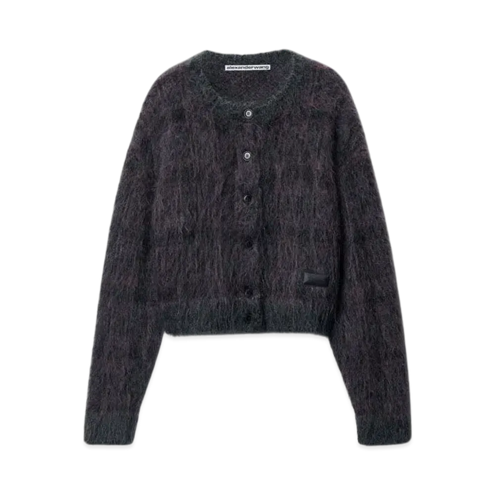 Alexander Wang Jacquard Knit Plaid Cardigan "Pink/Black Plaid"