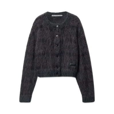 Alexander Wang Jacquard Knit Plaid Cardigan "Pink/Black Plaid"