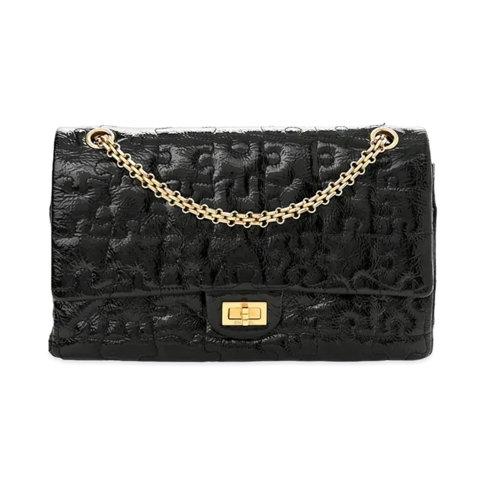 CHANEL 2.55 Chain Shoulder Puzzle Patent Calfskin "Black/Silver"