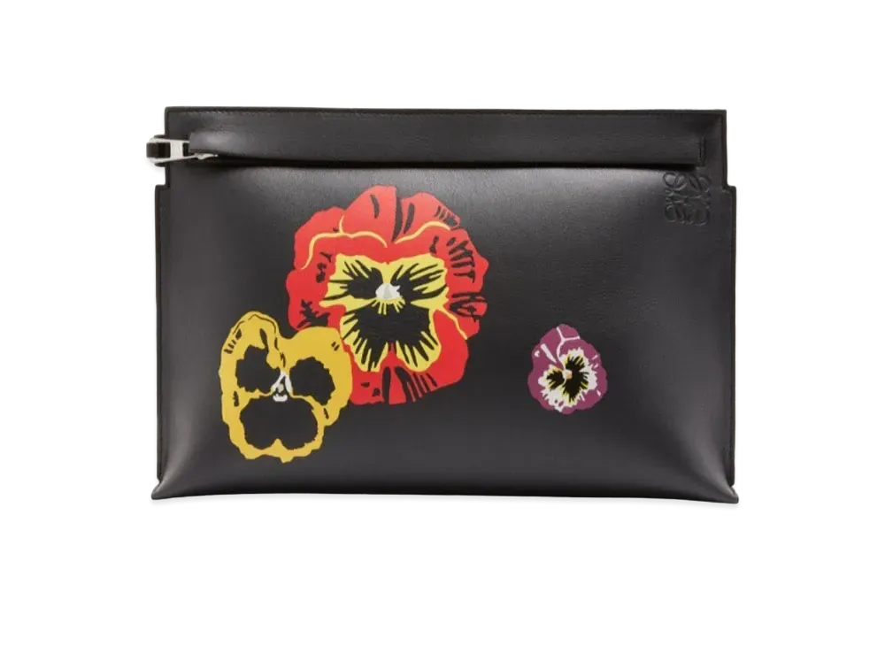 LOEWE Pansies T Pouch In Classic Calfskin "Black"