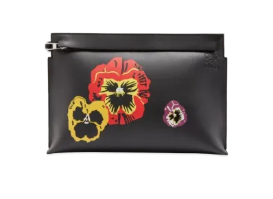LOEWE Pansies T Pouch In Classic Calfskin "Black"
