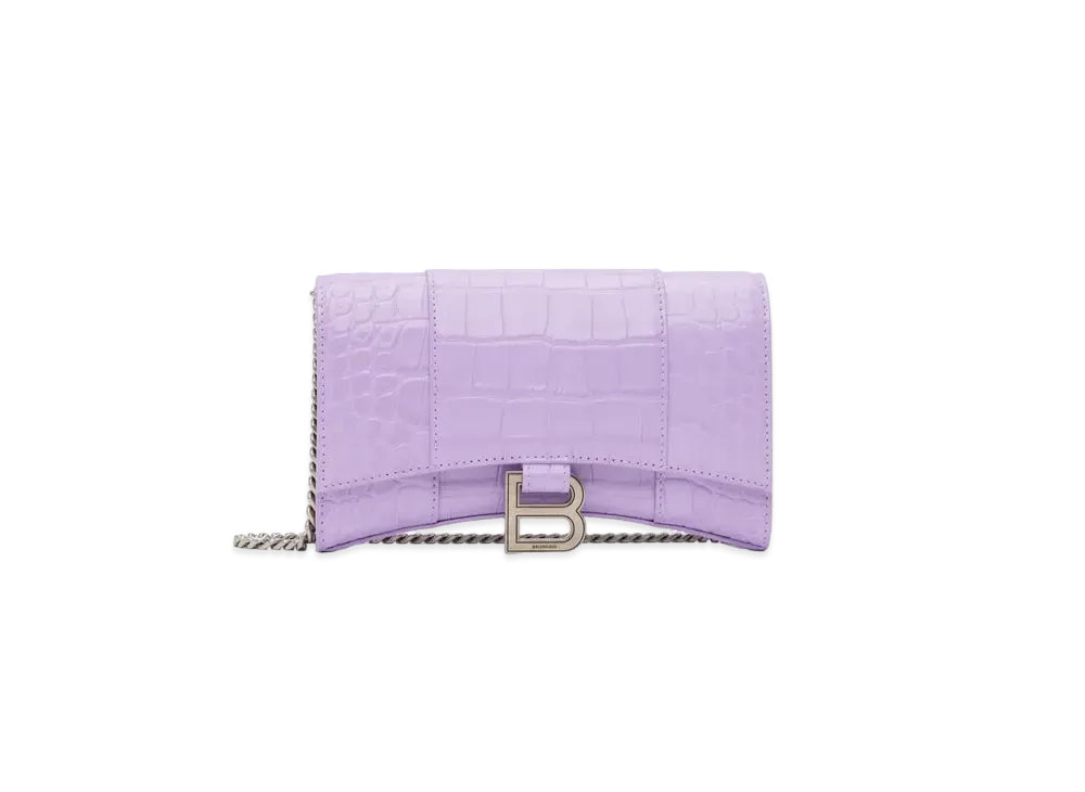 BALENCIAGA アワーグラス クロコ型押し チェーンウォレット パープル 