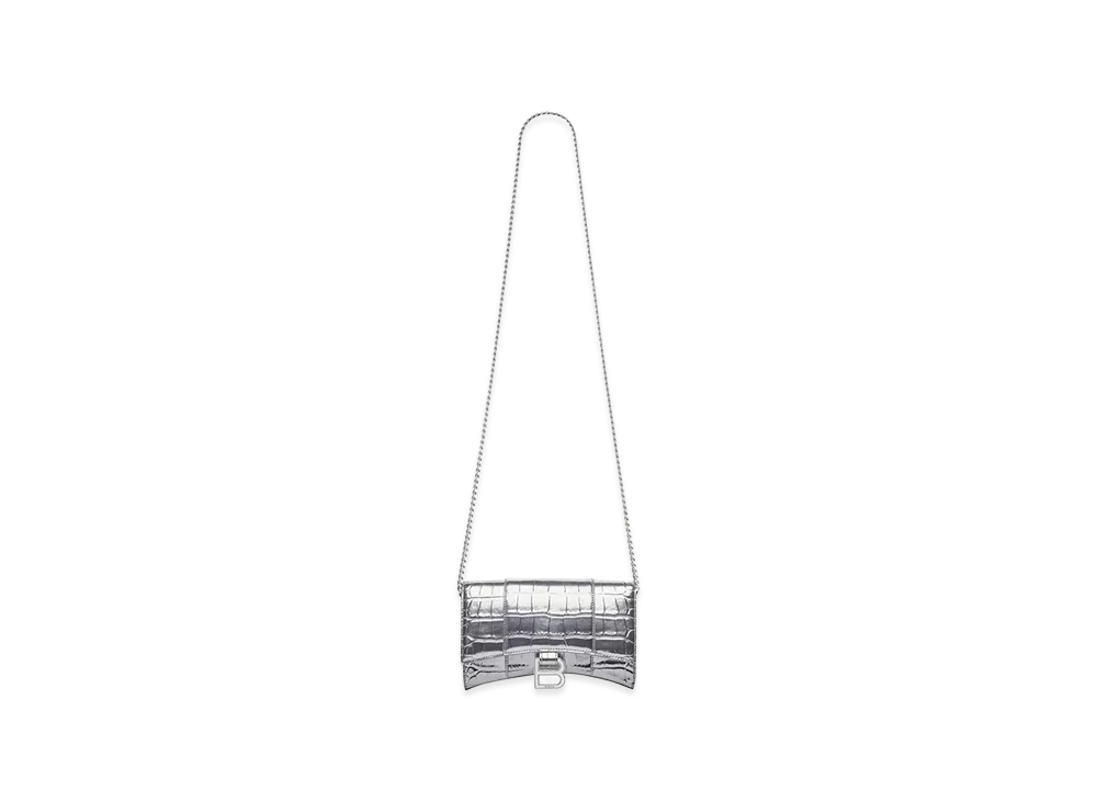 BALENCIAGA Women's Hourglass Chain Mini Wallet "Silver"