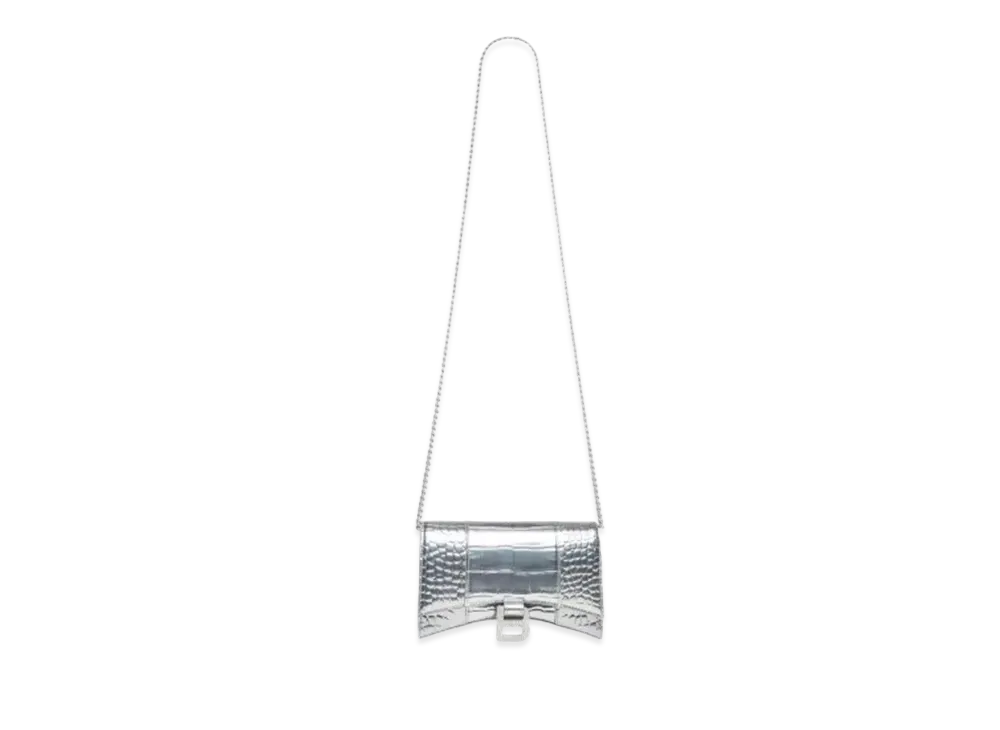 BALENCIAGA Hourglass Chain Mini Wallet "Silver"