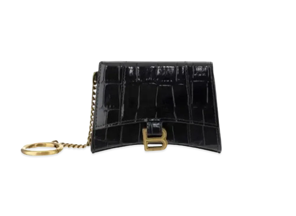 BALENCIAGA Hourglass Chain Wallet Crocodile Embossed "Black"
