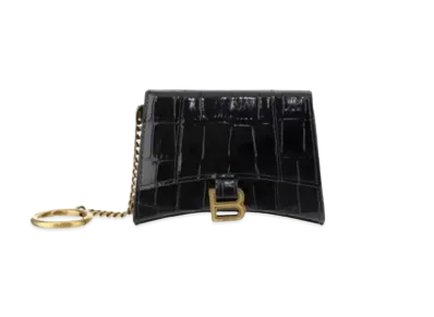BALENCIAGA Hourglass Chain Wallet Crocodile Embossed "Black"