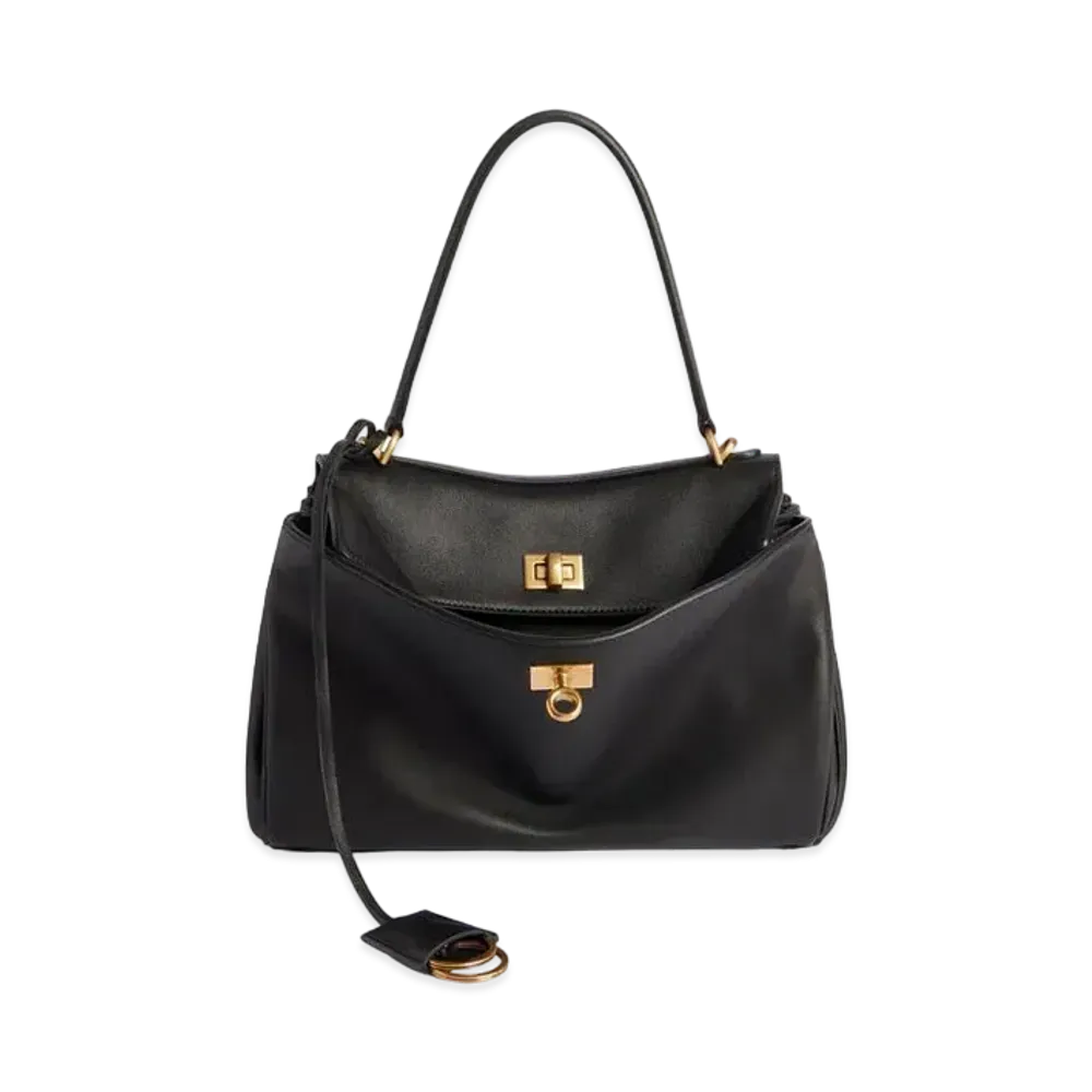 BALENCIAGA Rodeo Small Handbag In Smooth Calfskin Aged-Gold Hardware "Black"
