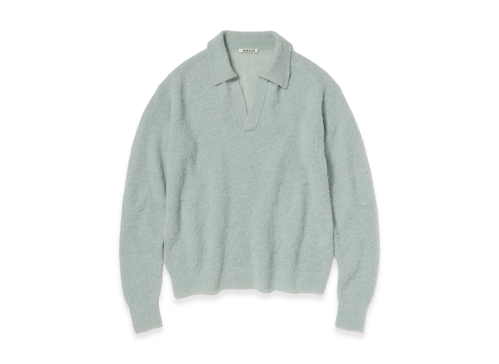 AURALEE Baby Suri Alpaca Sheer Knit Skipper Polo "Dusty Mint"