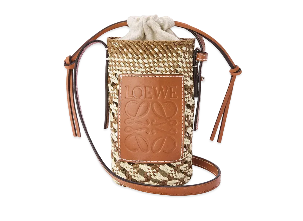 LOEWE Cylinder Pocket In Iraca Palm And Calfskin "Natural/Tan"