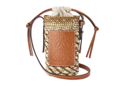 LOEWE Cylinder Pocket In Iraca Palm And Calfskin "Natural/Tan"