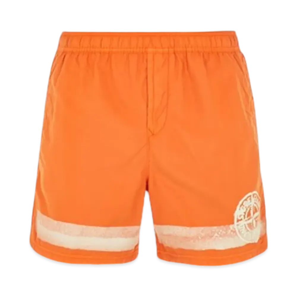 Stone Island B0845 Stripes One Print Regular Fit Swim Trunks - 24SS "Orange"