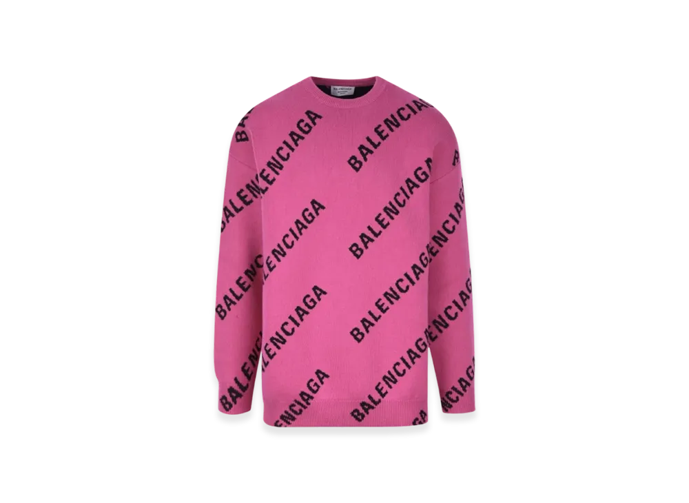 BALENCIAGA Women's Allover Logo Crewneck Knit "Pink"