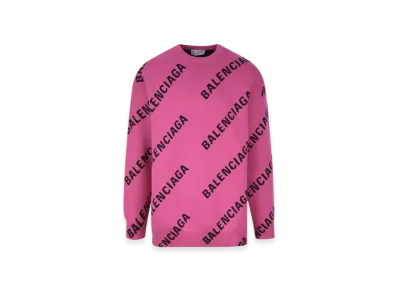 BALENCIAGA Women's Allover Logo Crewneck Knit "Pink"