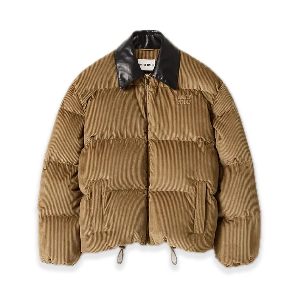 MIU MIU Corduroy/Nappa Leather Down Jacket "Brown"