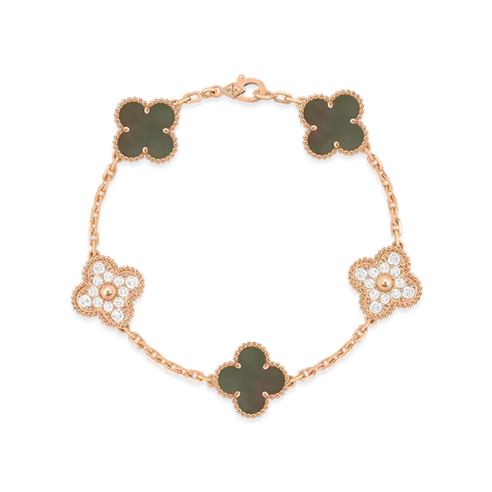 Van Cleef & Arpels Vintage Alhambra bracelet 5 motifs "18K Rose gold/Diamond/Mother-of-pearl"