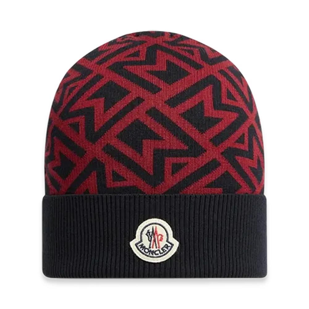 MONCLER Monogram Jacquard Cotton Beanie "Blue Red"