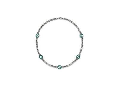 GUCCI Enamel Interlocking Double G Necklace "Silver"