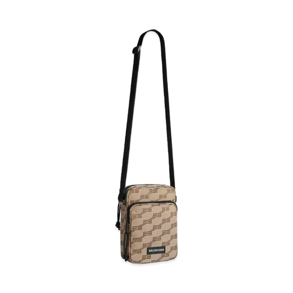 BALENCIAGA Signature BB Monogram Jacquard Canvas Cross Body Messenger Bag "Beige"