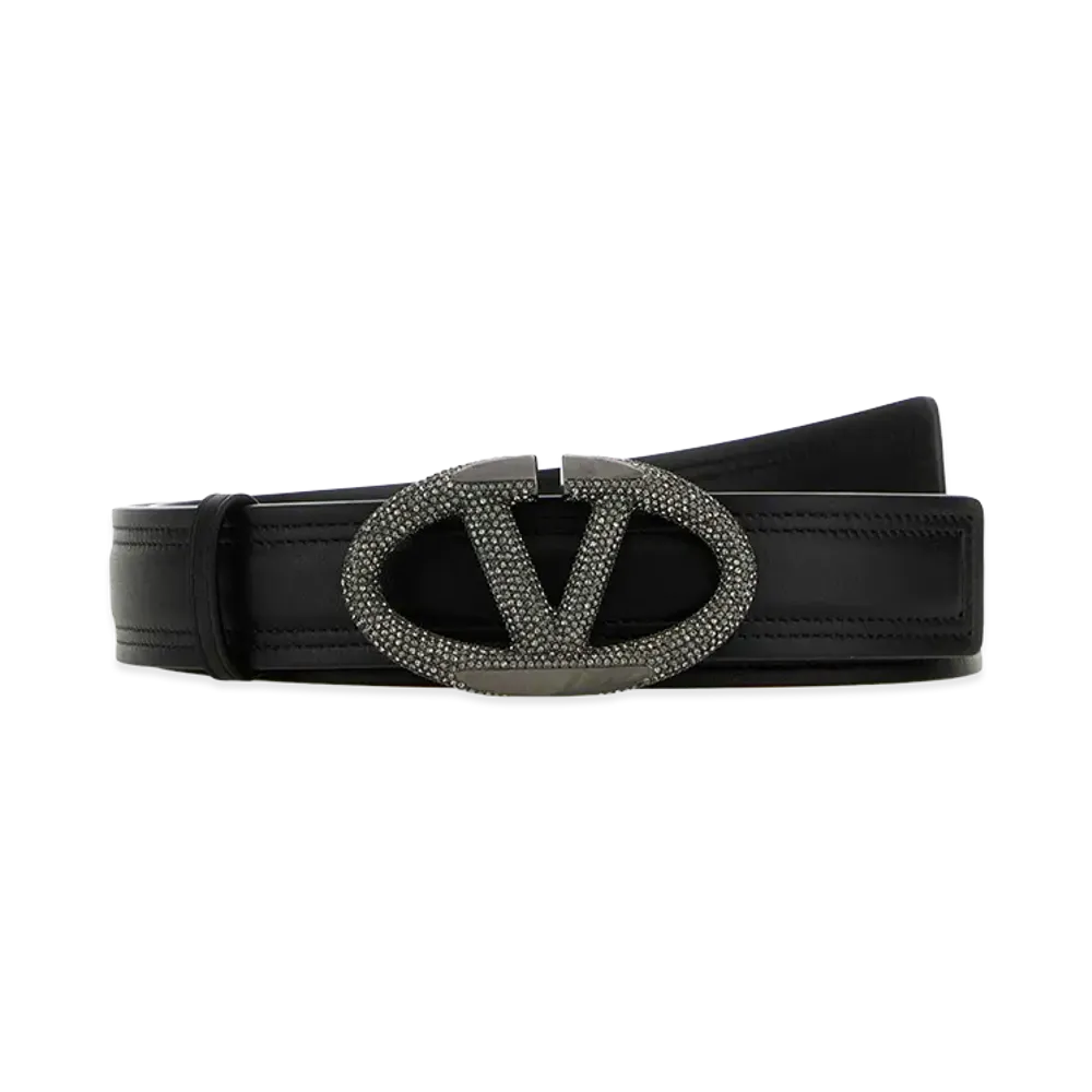 Valentino Women's Leather Vlogo The Bold Edition Belt "Black"