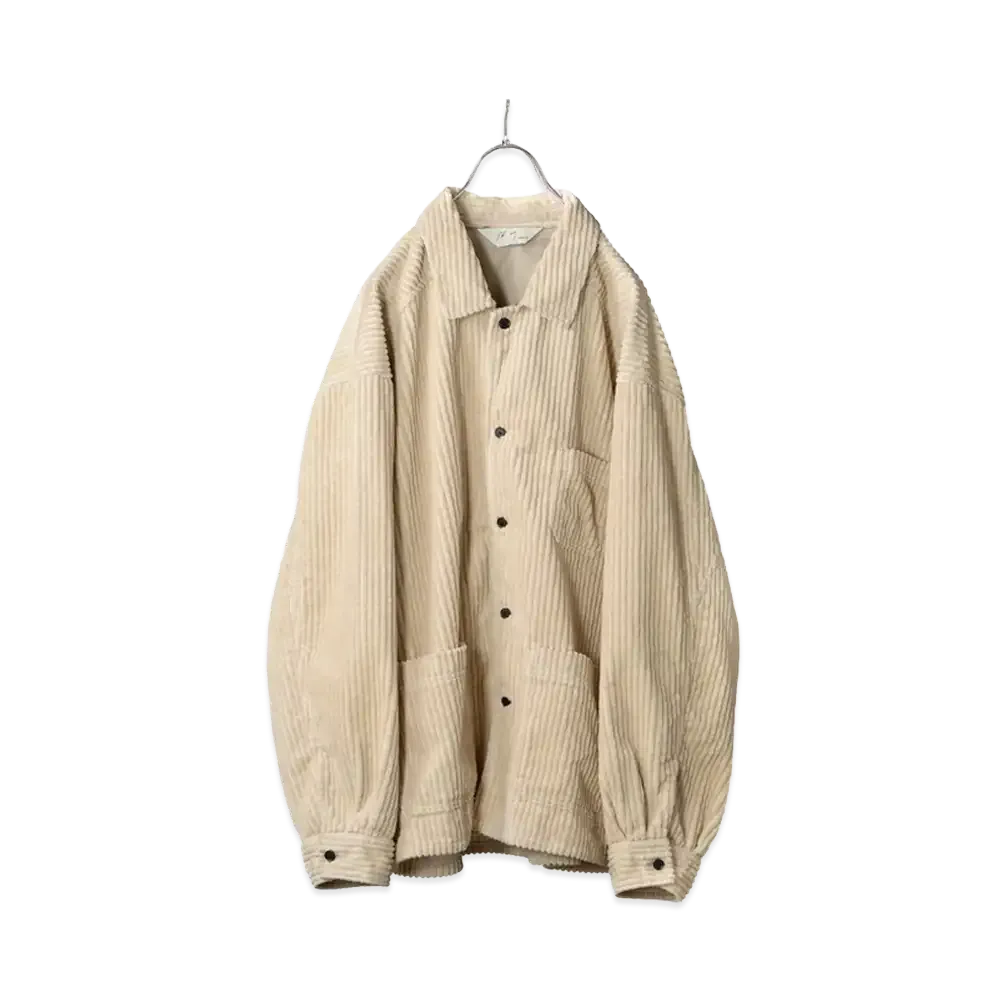 ANCELLM Corduroy Open Collar Shirt "Ivory"