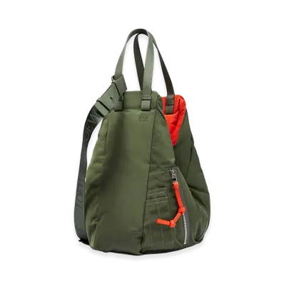 LOEWE Women's Hammock Reversible Nylon Tote Bag "Army Green/Orange"