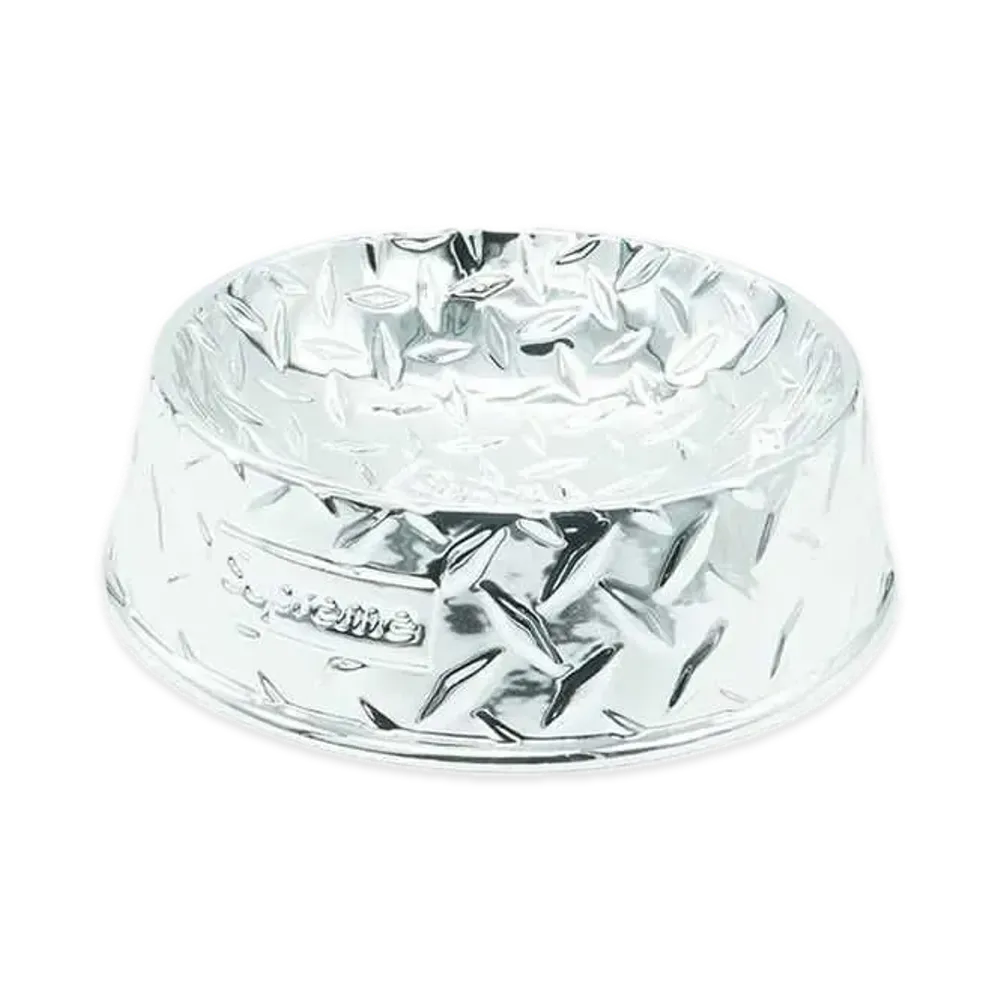 Supreme Diamond Plate Dog Bowl "Silver"