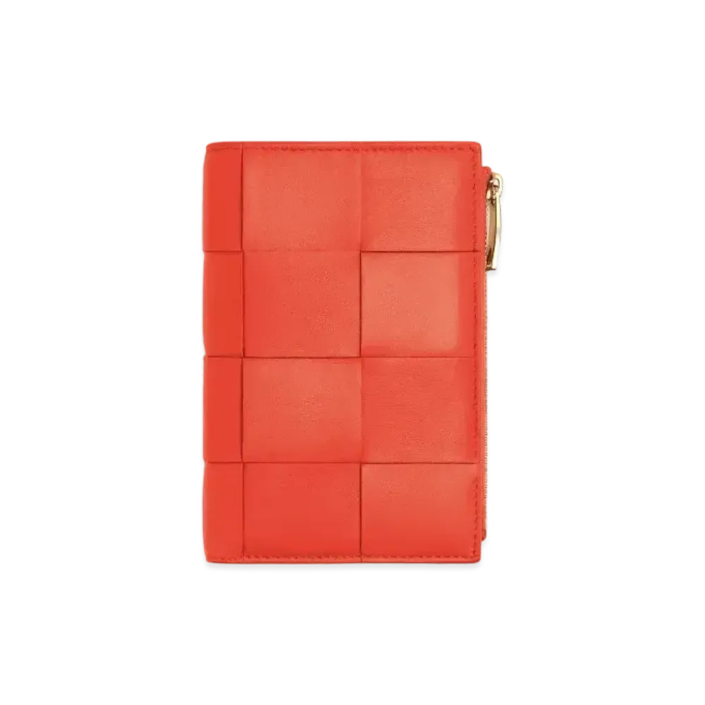 Bottega Veneta Casette Maxi Intrecciato Lambskin Medium Bi-fold Zip Wallet "Sunburst"
