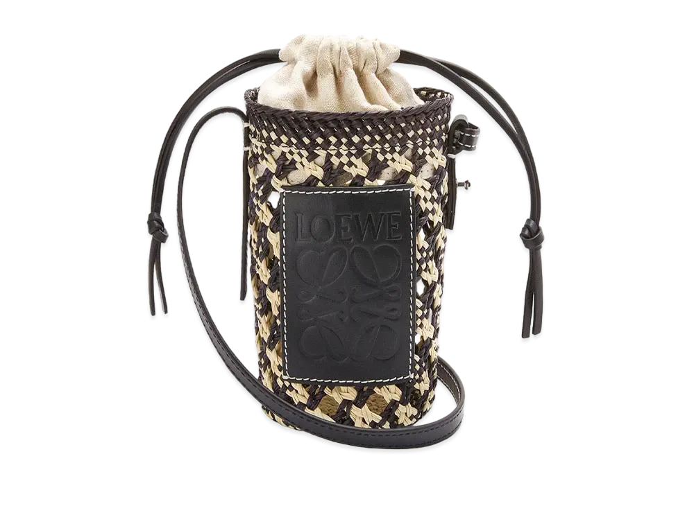 LOEWE Cylinder Pocket In Iraca Palm And Calfskin "Natural / Navy Blue"