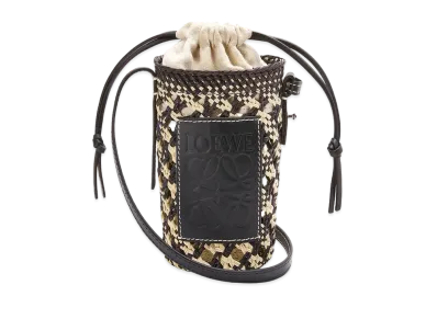 LOEWE Cylinder Pocket In Iraca Palm And Calfskin "Natural / Navy Blue"